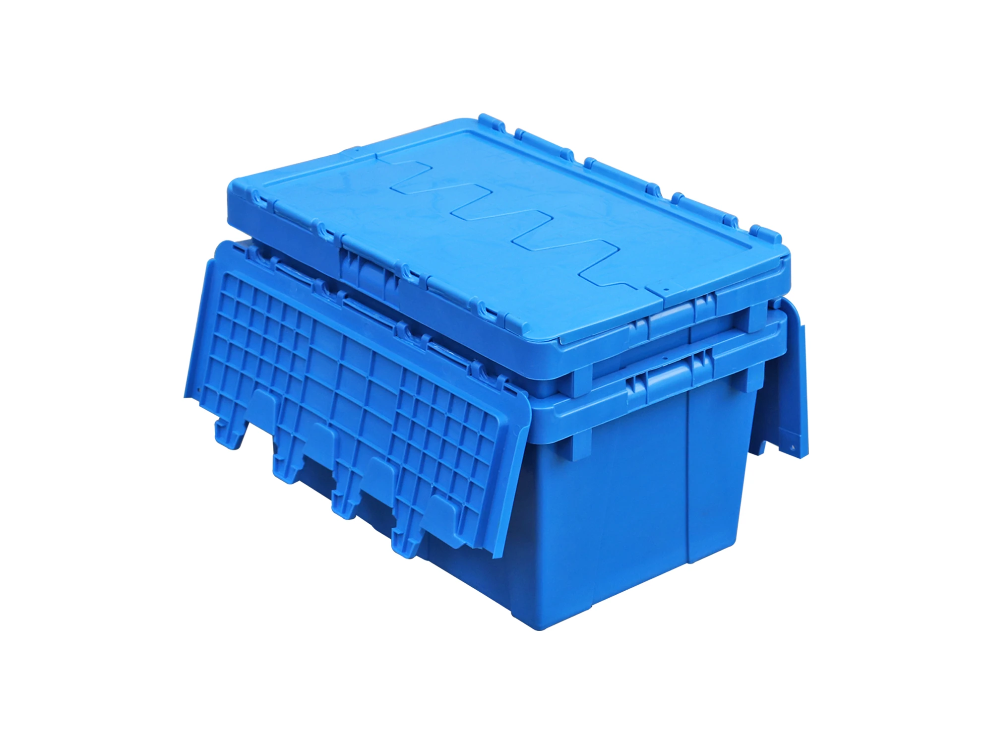 Blue lidded distribution totes
