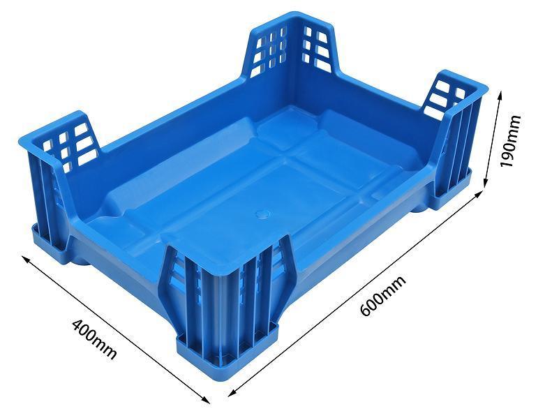 Blue CP0471 insect rearing tray with 600 × 400 × 190 mm dimension arrows