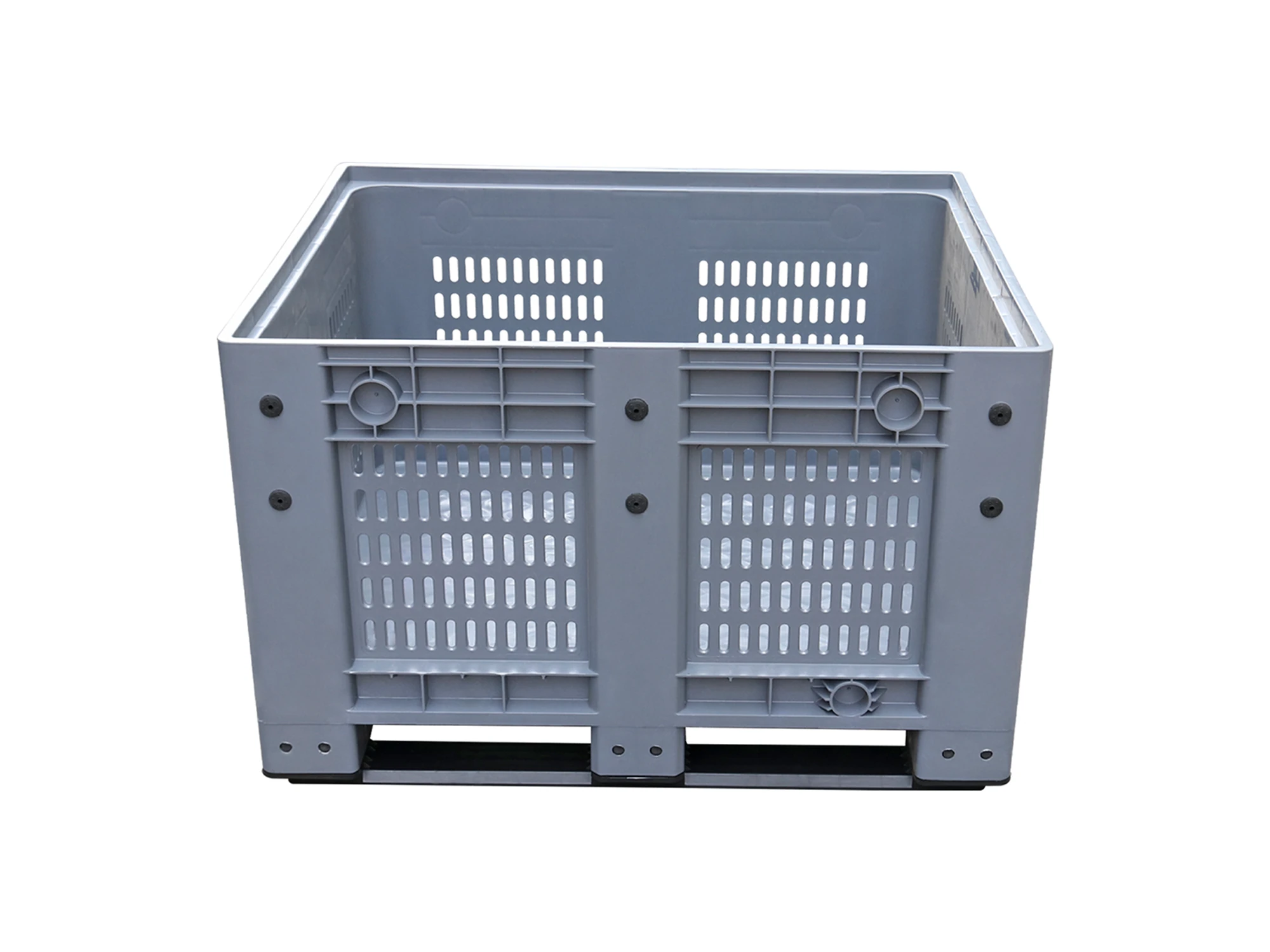 Grey rigid pallet box with perforated sides