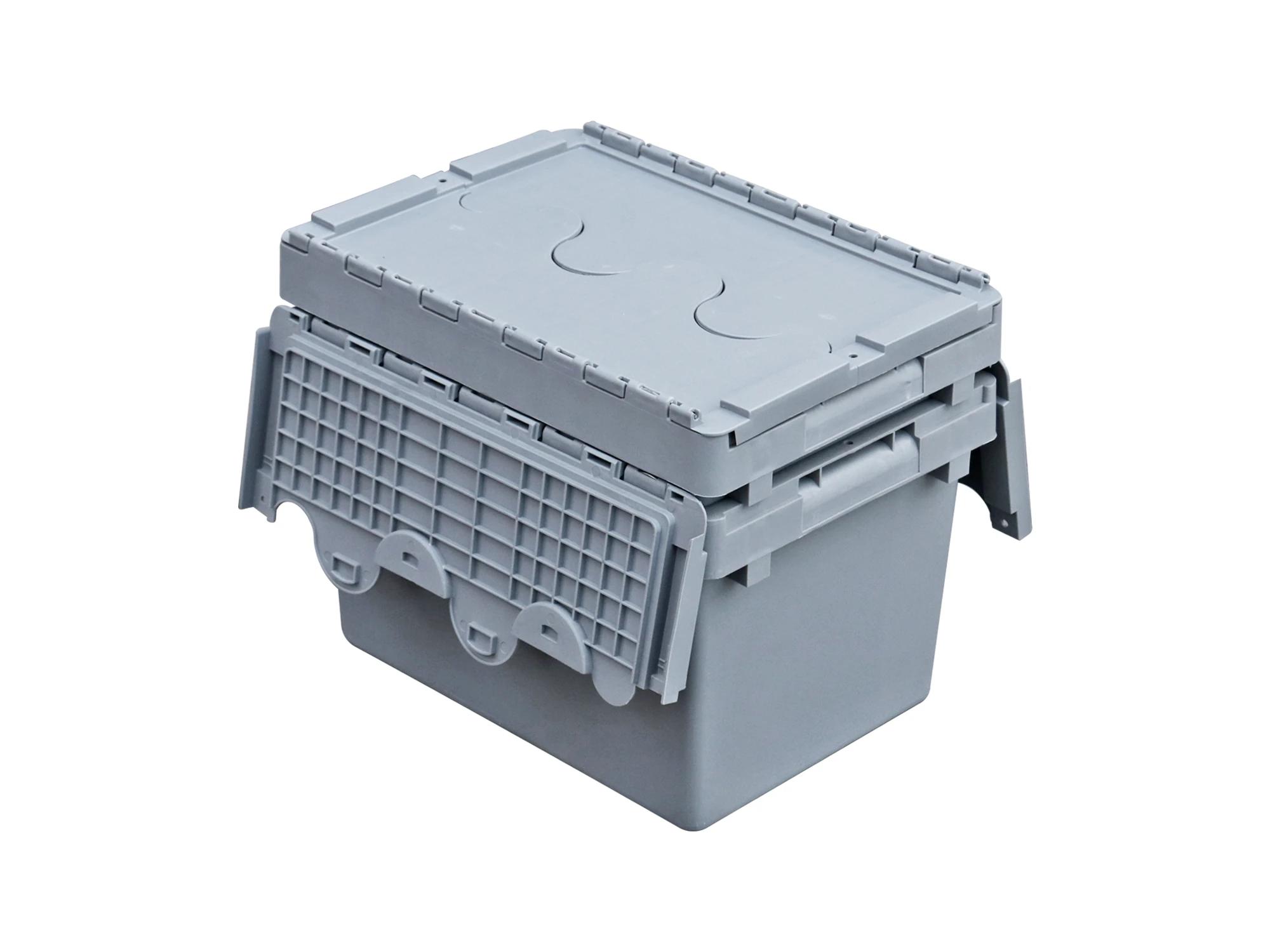 Several grey distribution containers nested together