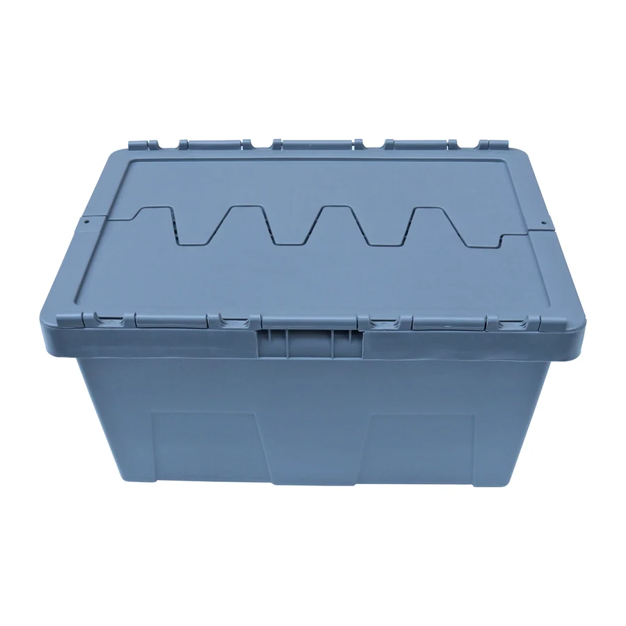 Grey 500 nestable container with its attached lid closed